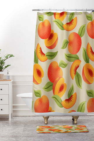 Jessica Molina Peach Pattern Shower Curtain And Mat