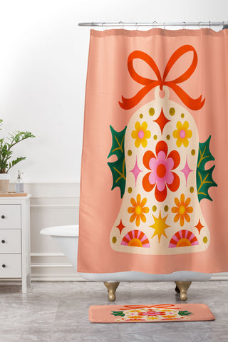 Jessica Molina Retro Christmas Sleigh Bell Shower Curtain And Mat