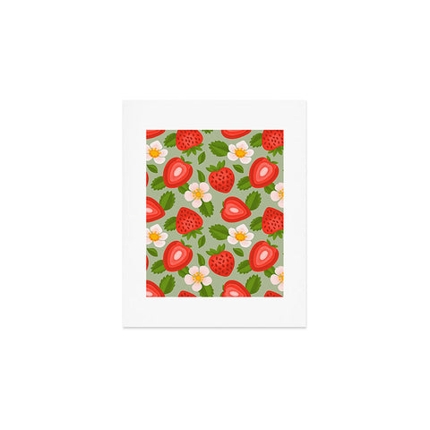 Jessica Molina Strawberry Pattern on Mint Art Print