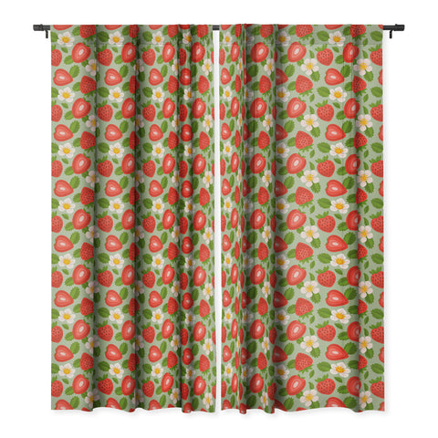 Jessica Molina Strawberry Pattern on Mint Blackout Window Curtain