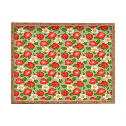Jessica Molina Strawberry Pattern on Mint Rectangular Tray