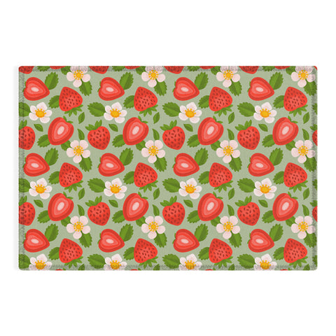Jessica Molina Strawberry Pattern on Mint Outdoor Rug