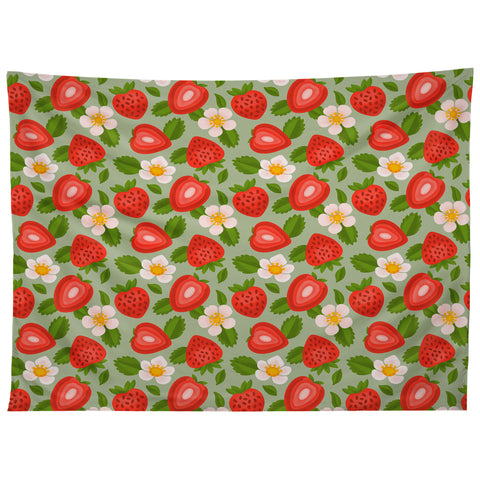 Jessica Molina Strawberry Pattern on Mint Tapestry