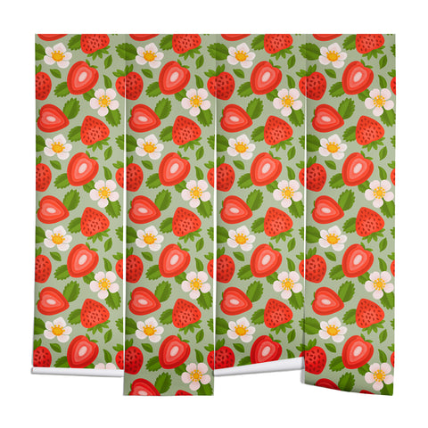 Jessica Molina Strawberry Pattern on Mint Wall Mural