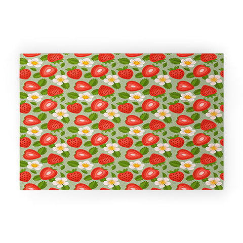 Jessica Molina Strawberry Pattern on Mint Welcome Mat