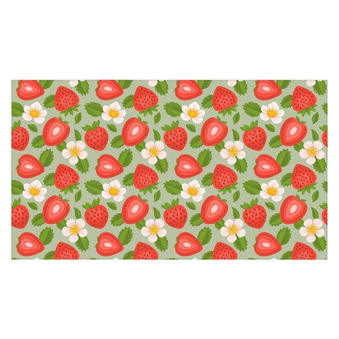 Jessica Molina Strawberry Pattern on Mint Tablecloth