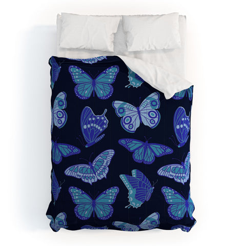 Jessica Molina Texas Butterflies Blue on Navy Comforter