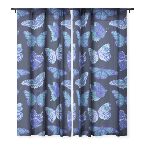 Jessica Molina Texas Butterflies Blue on Navy Sheer Non Repeat