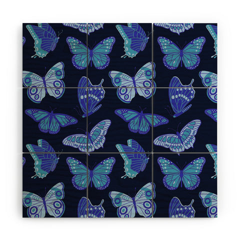 Jessica Molina Texas Butterflies Blue on Navy Wood Wall Mural
