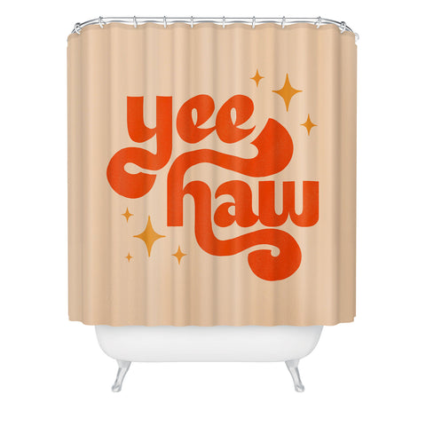 Jessica Molina Yee Haw Orange on Cream Shower Curtain