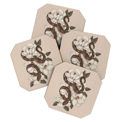 Jessica Roux Snake and Magnolias Coaster Set