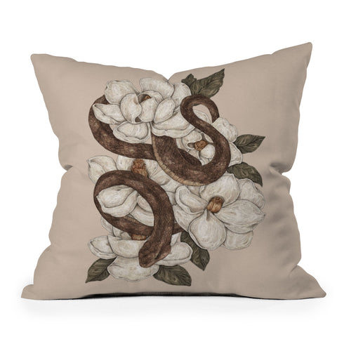 Jessica Roux Snake and Magnolias Outdoor Throw Pillow