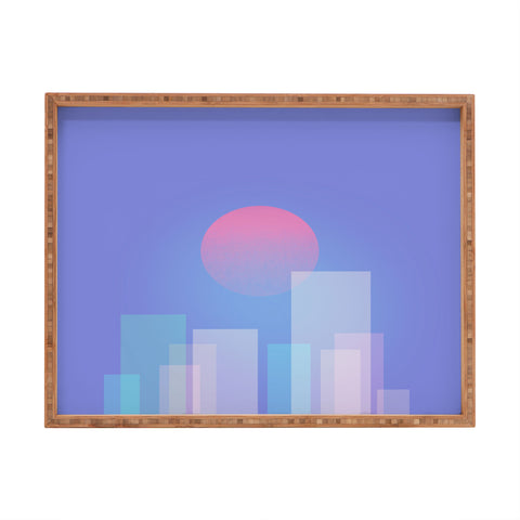 Jimmy Tan Abstract geometric pixel city Rectangular Tray