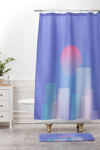 Jimmy Tan Abstract geometric pixel city Shower Curtain And Mat
