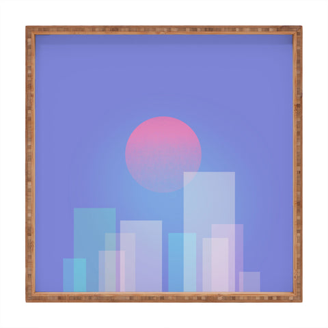 Jimmy Tan Abstract geometric pixel city Square Tray