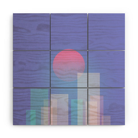Jimmy Tan Abstract geometric pixel city Wood Wall Mural