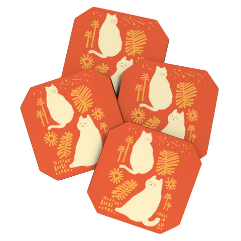 Jimmy Tan Abstraction minimal cat 27 Coaster Set