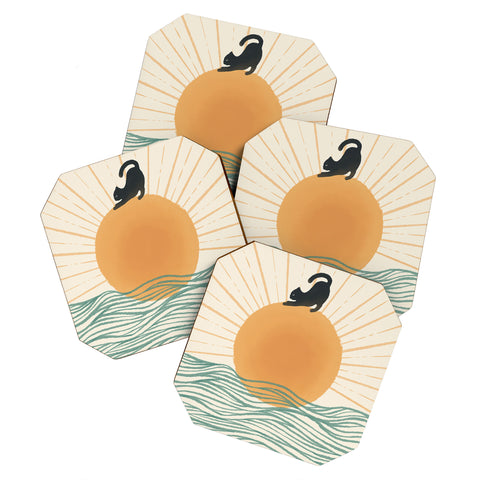 Jimmy Tan Good Morning Meow 7 Sunny Day Coaster Set