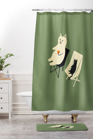 Jimmy Tan Happy go Lucky Cat Shower Curtain And Mat