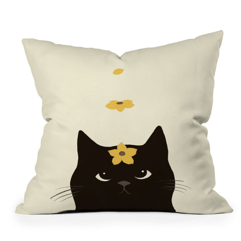 Jimmy Tan Hidden cat 20 spring yellow Outdoor Throw Pillow
