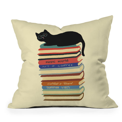 Jimmy Tan Hidden cat 31 reading books Outdoor Throw Pillow