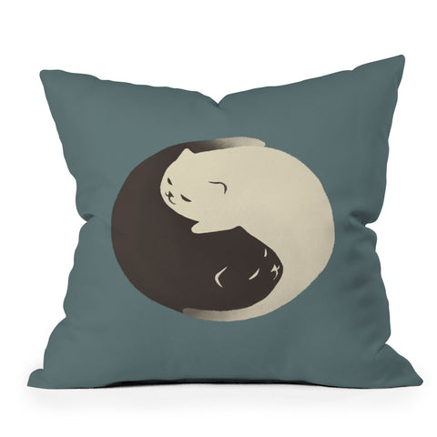 Jimmy Tan Hidden cat 9 blue yin yang Outdoor Throw Pillow