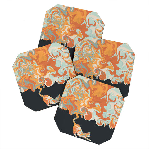 Jimmy Tan Rainbow cat 4 yoga meow Coaster Set