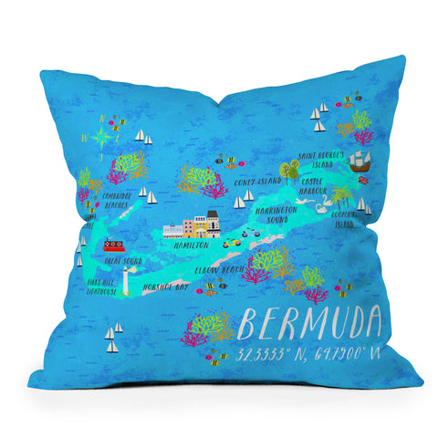Joy Laforme Bermuda Map Outdoor Throw Pillow