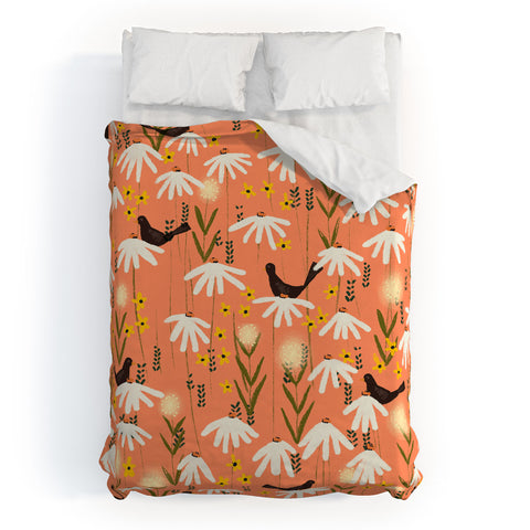 Joy Laforme Blooms of Dandelions and Wild Daisies Duvet Cover
