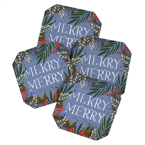 Joy Laforme Christmas Merry Merry Wreath Coaster Set