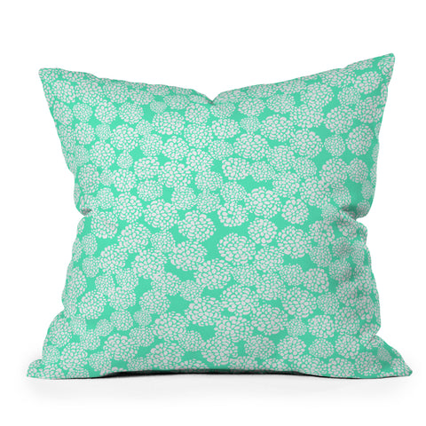 Joy Laforme Dahlias Seafoam Outdoor Throw Pillow