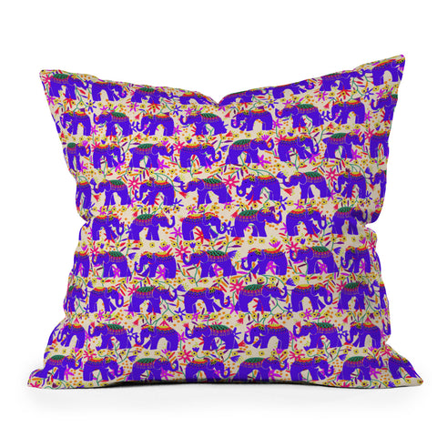 Joy Laforme Elephants Deco On Exotic Florals Outdoor Throw Pillow