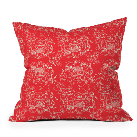 Joy Laforme Far Far Away Elephants II In Coral Red Outdoor Throw Pillow
