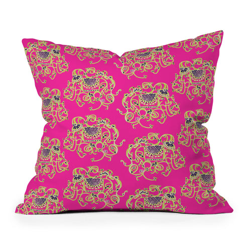 Joy Laforme Far Far Away Elephants in Pink Outdoor Throw Pillow