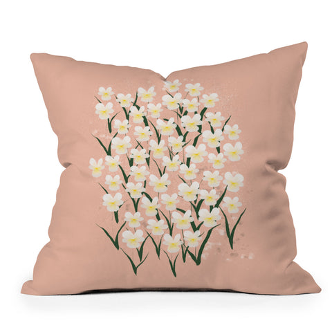 Joy Laforme Pansies in Pink and White Outdoor Throw Pillow