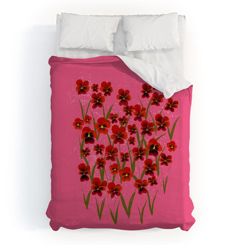 Joy Laforme Pansies in Red and Pink Duvet Cover