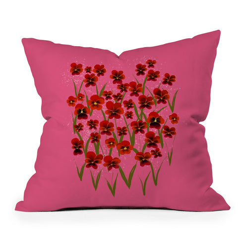 Joy Laforme Pansies in Red and Pink Outdoor Throw Pillow