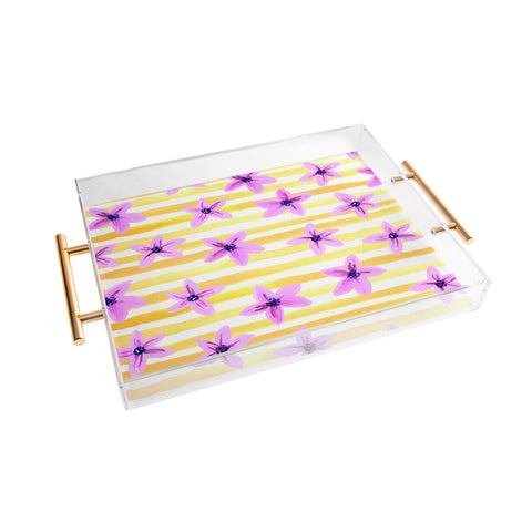 Joy Laforme Pansy Blooms On Stripes I Acrylic Tray