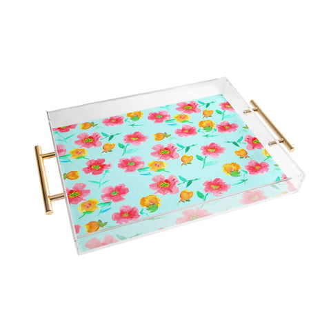 Joy Laforme Peonies And Tulips In Blue Acrylic Tray