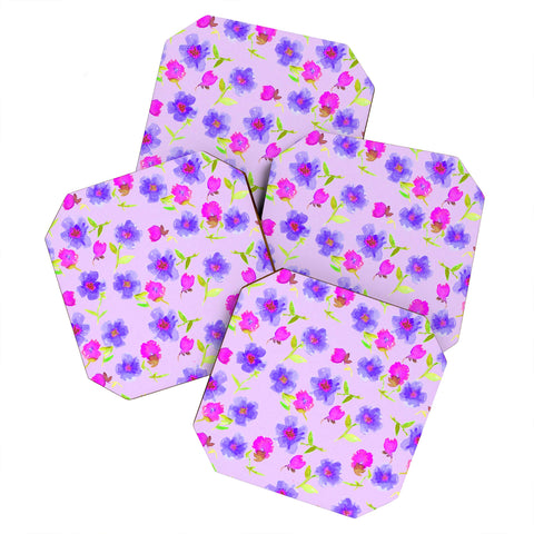 Joy Laforme Peonies And Tulips In Periwinkle Coaster Set