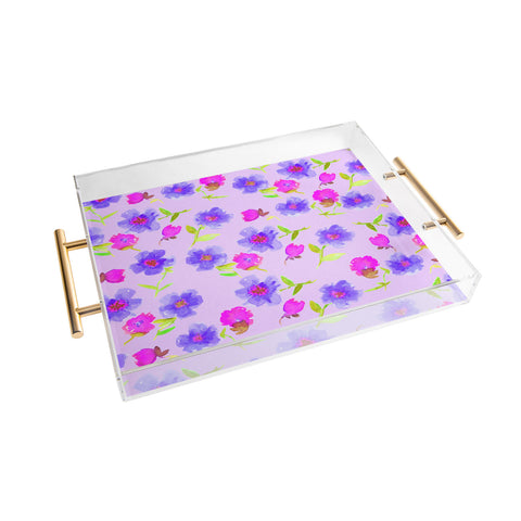 Joy Laforme Peonies And Tulips In Periwinkle Acrylic Tray