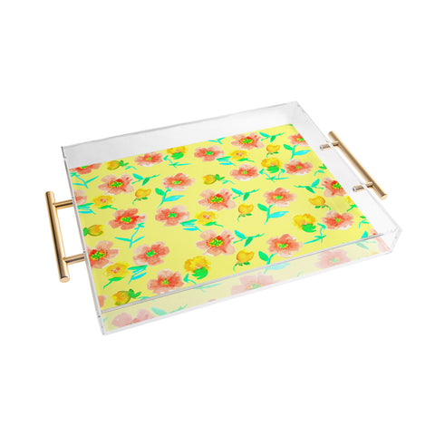 Joy Laforme Peonies And Tulips In Yellow Acrylic Tray