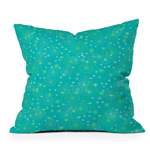 Joy Laforme Ride My Bicycle In Turquoise Outdoor Throw Pillow