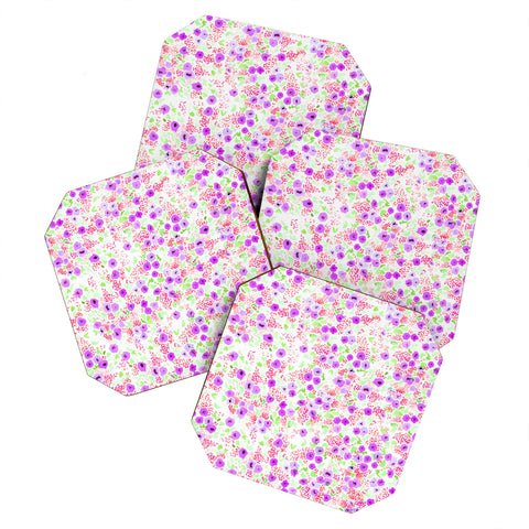 Joy Laforme Sun Faded Floral In Lavender Coaster Set