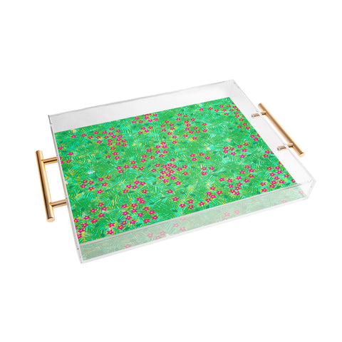 Joy Laforme Tropical Wild Blooms In Green Acrylic Tray
