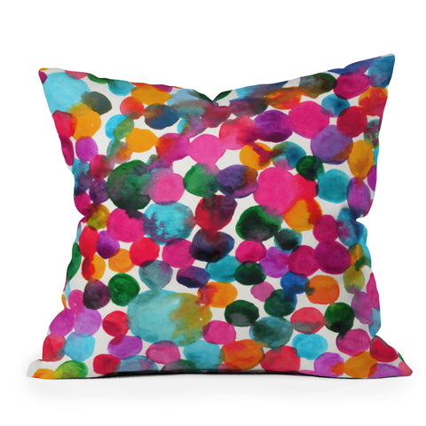 Joy Laforme Watercolor Polka Dot I Outdoor Throw Pillow