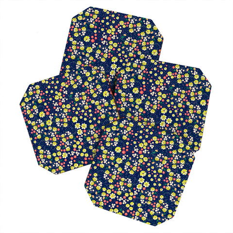Joy Laforme Wild Floral Ditsy In Navy Coaster Set