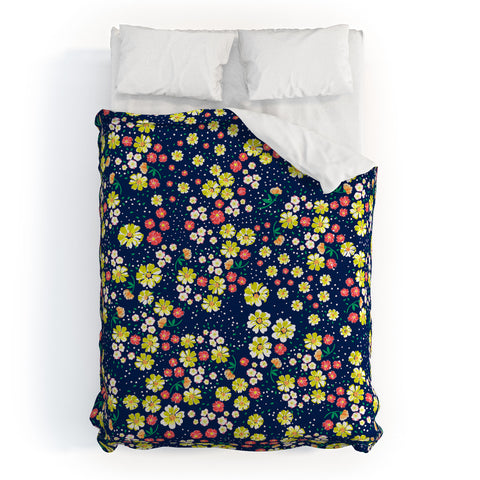 Joy Laforme Wild Floral Ditsy In Navy Duvet Cover