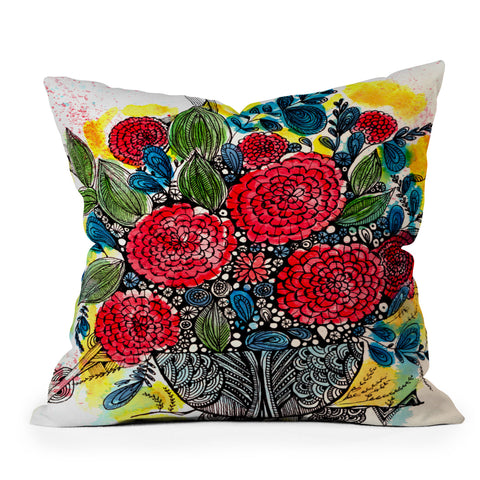 Julia Da Rocha Bouquet Of Flowers Peonies Outdoor Throw Pillow