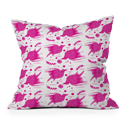 Julia Da Rocha Florida Pink Birds Outdoor Throw Pillow